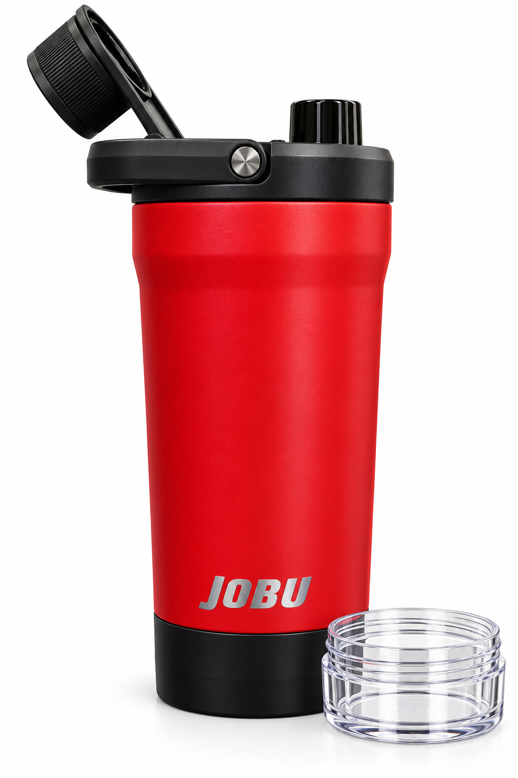 JOBU 24 oz (700 mL) Red Shaker Bottle with 2-Piece Bottom Compartment