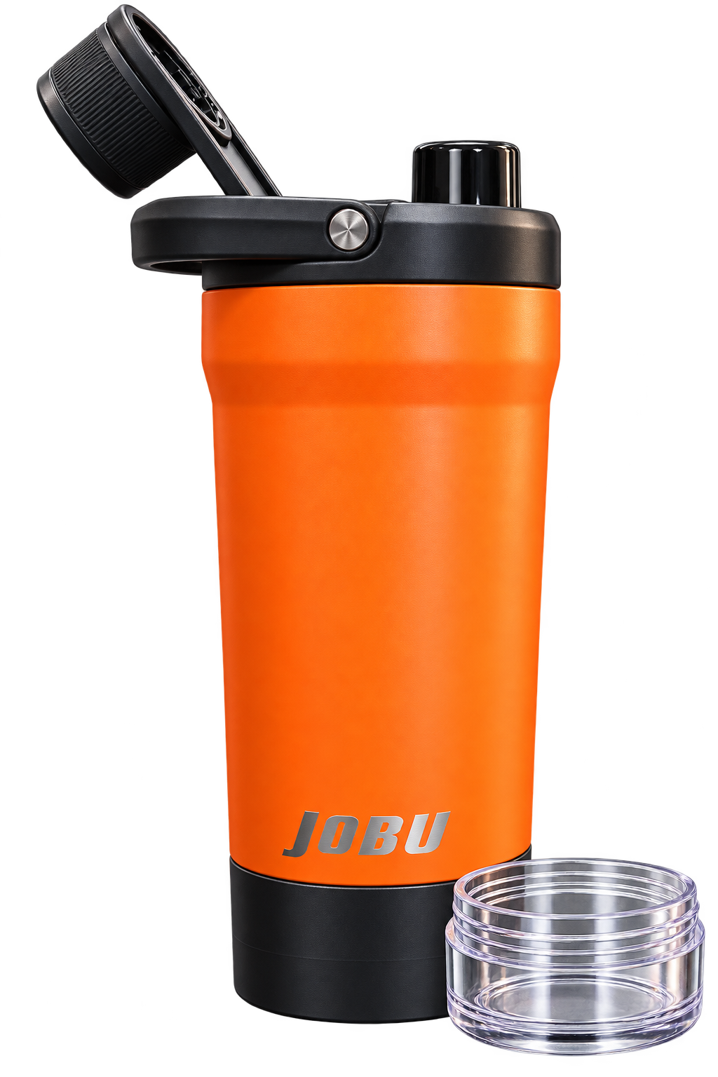 JOBU 24 oz (700 mL) Orange Shaker Bottle with 2-Piece Bottom Compartment